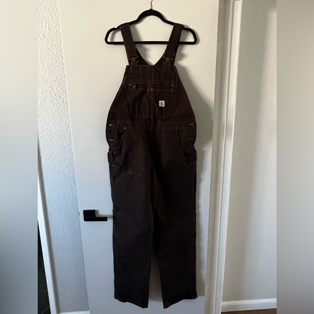 Carhartt Quilt-Lined Duck Bib Overall M(8/10) Tall Dark Brown